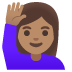 woman raising hand, medium skin tone